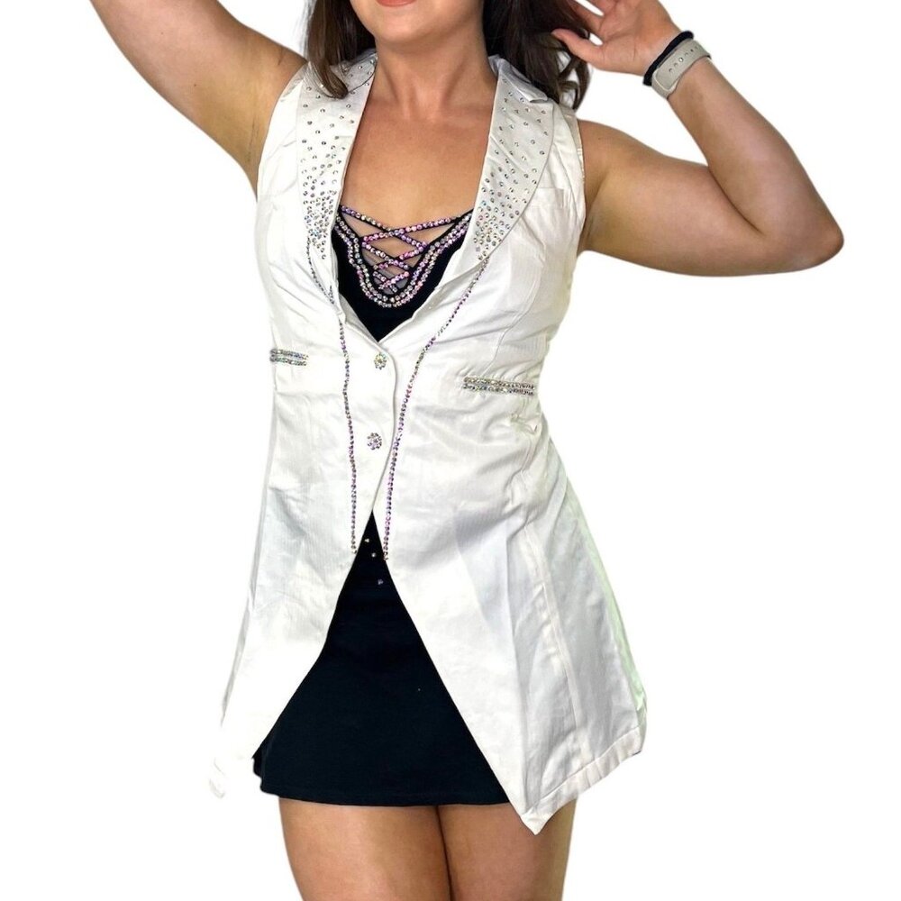 Semi-Custom Women's Costume Vest Magic Costume Hand Rhinestoned Glass Back Cryst